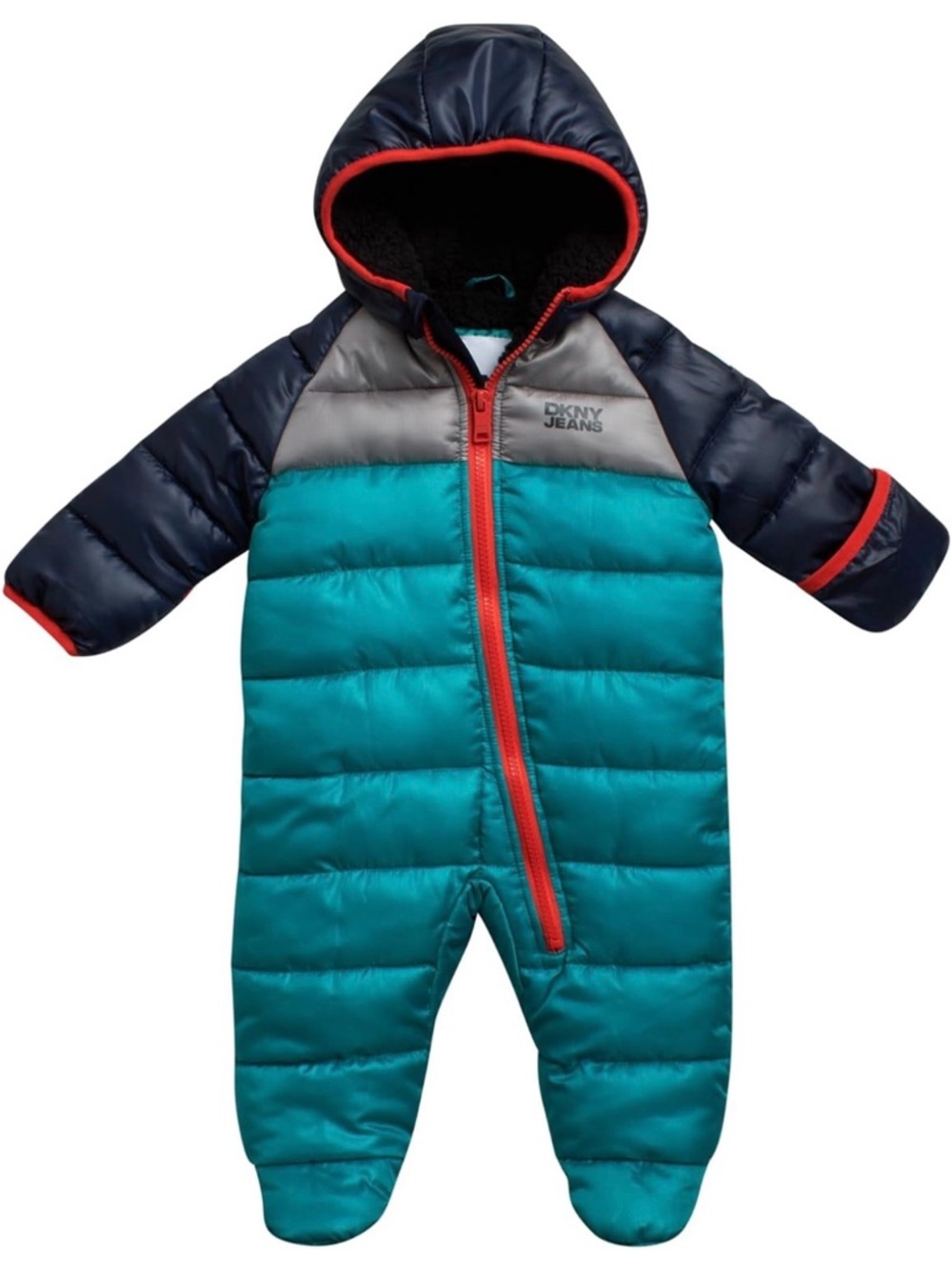 DKNY | NWT 6-9 Months Teal & Navy Baby Sherpa Snow Suit